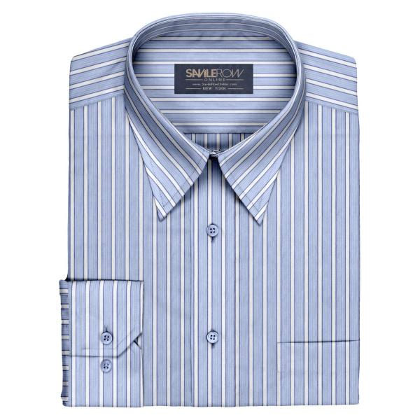 【並行輸入品】メンズブルーマルチピンストライプピュアコットンドレスシャツ US サイズ: 3L カラ...