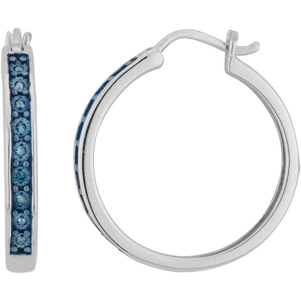 【並行輸入品】ブルーダイヤモンドフープイヤリング1 / 10カラット( CTWinスターリングシルバ...