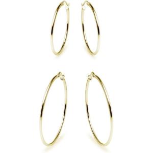 【並行輸入品】2ペアスターリングシルバー1.5 MMフープイヤリングセットレディースTeens Gi...