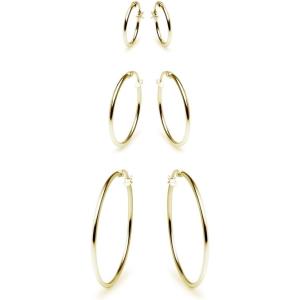 【並行輸入品】3ペアスターリングシルバー1.5 MMフープイヤリングセットレディースTeens Gi...