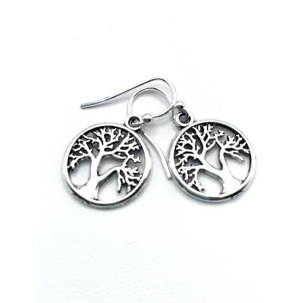 Detailed Tree of Life Charms on Sterling Silver Ea...