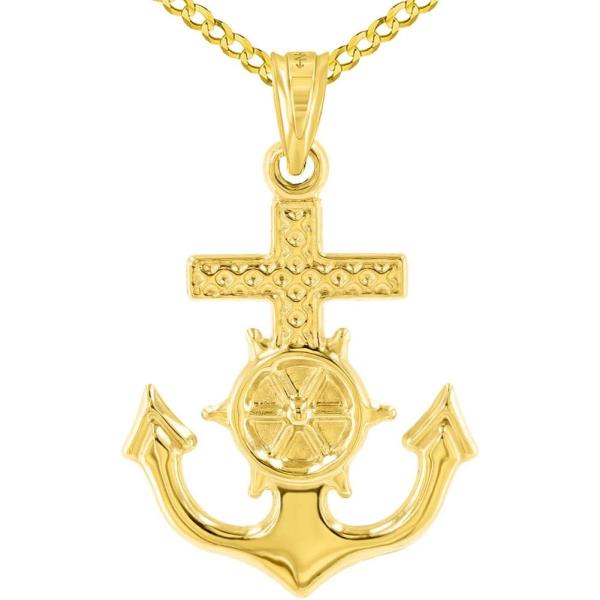 Polished 14K Yellow Gold Anchor Charm with Mariner...
