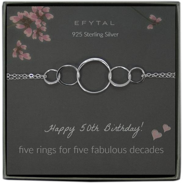 【並行輸入品】EFYTAL 50歳の誕生日ギフト スターリングシルバー 5つのサークルブレスレット ...