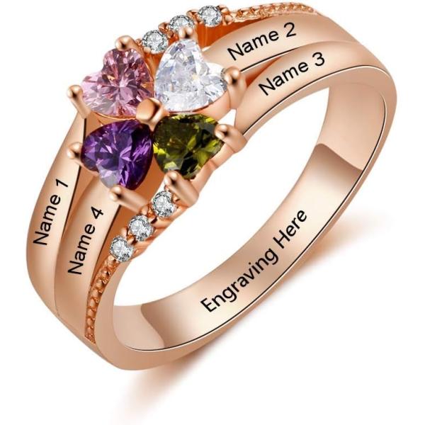 【並行輸入品】LanM パーソナライズマザーリング 4つの模造誕生石リング レディース 母の日リング...