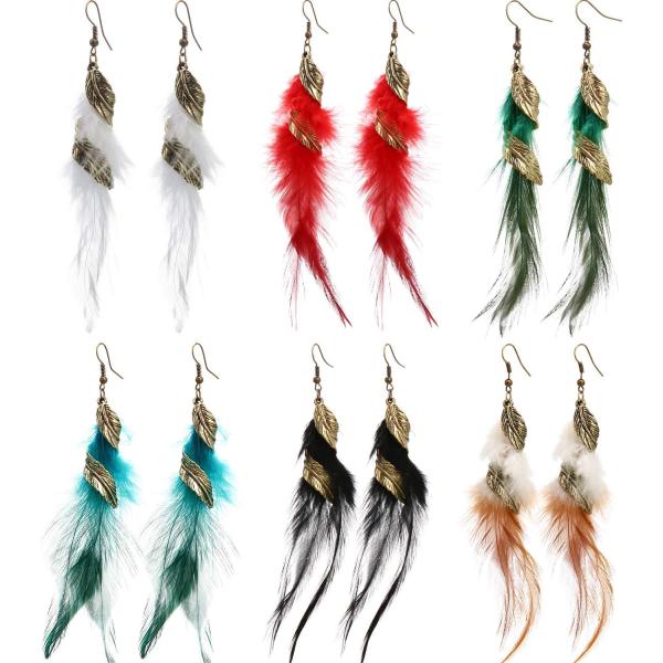 【並行輸入品】6組 レディース フェイクフェザーイヤリング ドリームキャッチャーイヤリング ボヘミア...