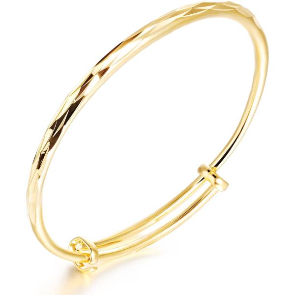 【並行輸入品】4U 18K イエローゴールド クラシカル ダイヤモンドカット 調節可能なバングルブレ...
