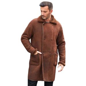 New Turkey Shearling Coat Mens Brown Leather Jacket Long Trench  並行輸入品｜fusion-f