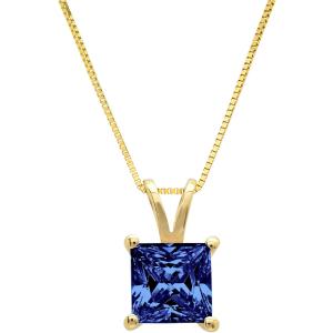 Clara Pucci 1.1 ct Brilliant Princess Cut Stunning Genuine Flawless Simulated Tanzanite Gemstone Solitaire Pendant Necklace With 18inch Gold Chain
