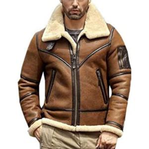 Mens Shearling B3 Bomber Flight Sheepskin Aviator Winter Coat Le 並行輸入品｜fusion-f