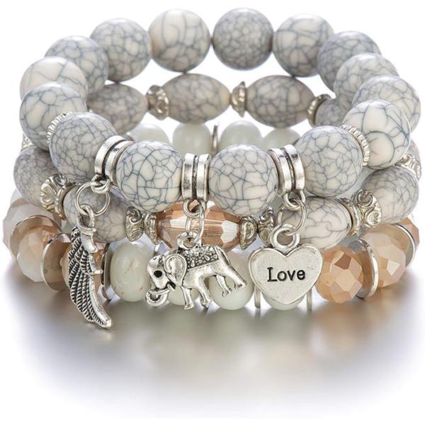 【並行輸入品】Caiyao ボヘミアンビーズブレスレット スタッカブルエレファント ウィング ラブハ...