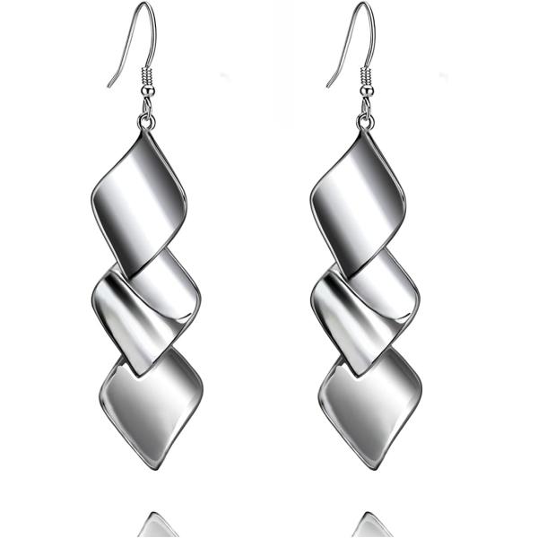 【並行輸入品】モダンデザイン ロングスクエア スターリングシルバー ダングル&amp;ドロップイヤリング レ...