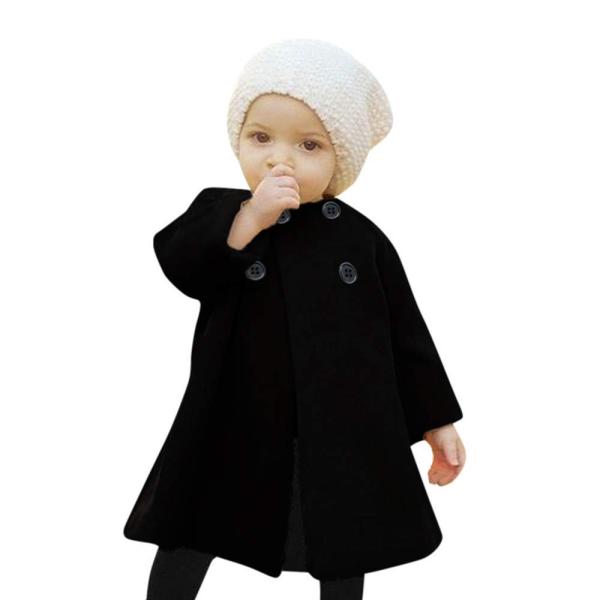 Kid Girls Warm Wool Button Cloak Coat Autumn Winte...