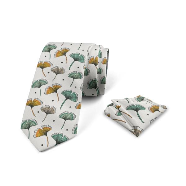 Ambesonne Gingko Men&apos;s Tie Set, Floral Leaves Autu...