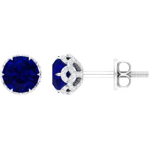 【並行輸入品】1.50 ct clawセットブルーサファイアソリティアとモイサナイトスタッドイヤリン...