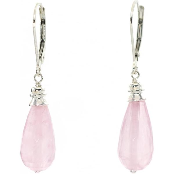 【並行輸入品】スターリングシルバー キャップとレバーバックイヤリング ファセットローズクォーツ ティ...