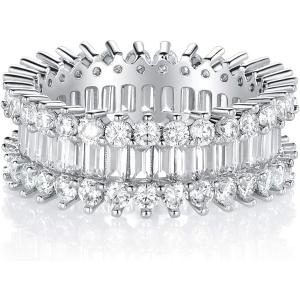 【並行輸入品】エタニティ リング 18K ホワイトゴールド メッキ エメラルドカット キュービックジ...