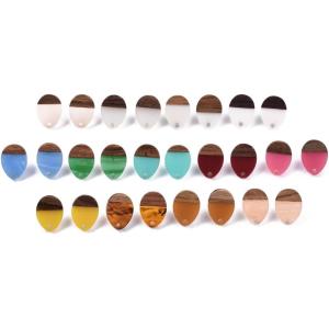 Beadthoven 20 Pairs Teardrop Resin Wood Stud Earri...