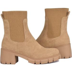 GOUPSKY Ankle Boots for Women Lug Sole Slip On Chelsea Booties Platform Chunky Mid Block Heel Suede Boot Brown 8　並行輸入品