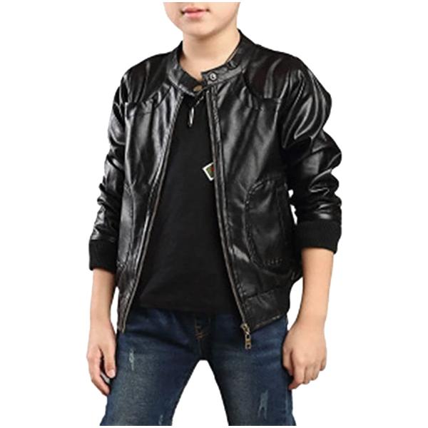 Boy&apos;s Trendy Stand Collar Coat Leather Moto Warm a...