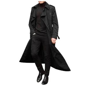 FIN86 Mens Stylish Trench Coat Casual Double Breasted Lapel Long 並行輸入品｜fusion-f