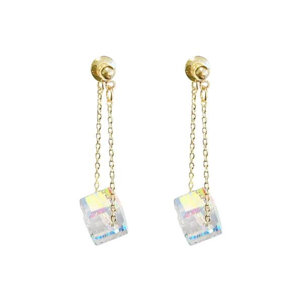 Fringe Geometric Cube Crystal Earrings For Teen Gi...