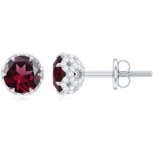 【並行輸入品】1.50 ct clawセットロドライトソリティアとダイヤモンドスタッドイヤリング（A...