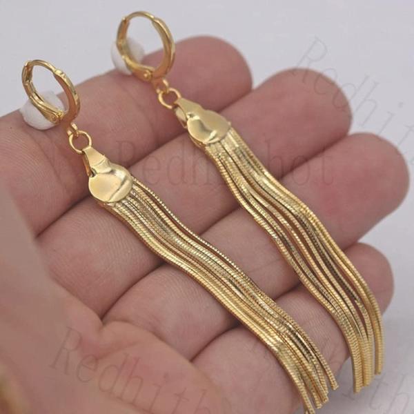 【並行輸入品】24K Yellow Gold Plated Long Tassel Earrings...