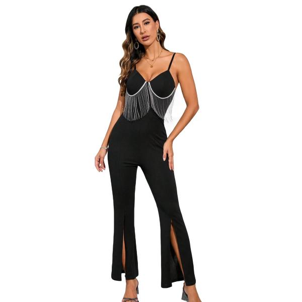 【並行輸入品】Milumia Women's Fringe Cami Jumpsuit Slit H...