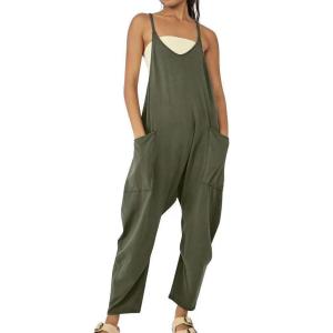 JEsilunmaMY Womens Solid Color Baggy Sleeveless Jumpsuits Spaghe 並行輸入品