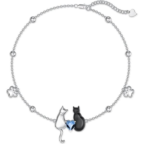 【並行輸入品】YAFEINI 猫ブレスレット スターリングシルバー 黒猫ブレスレット レディース ハ...