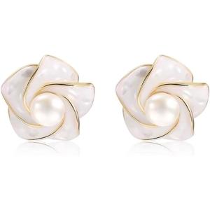 【並行輸入品】ラグジュアリー フラワー パール スタッド イヤリング レディース ガールズ スターリ...