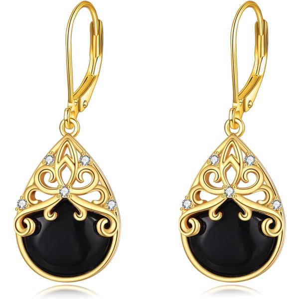 【並行輸入品】ブラックオニキスイヤリング スターリングシルバー 18Kイエローゴールドメッキ フィリ...