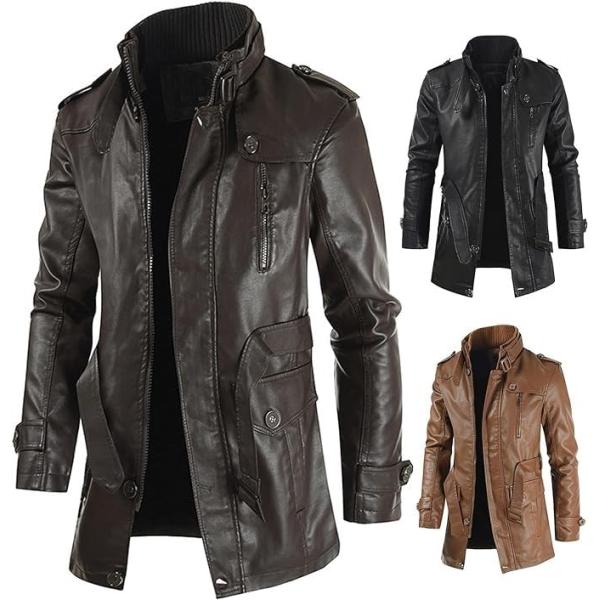 Men&apos;s Winter Long Trench Black Coat Genuine Sheeps...