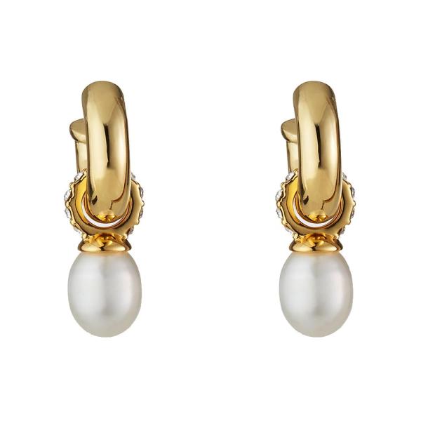 【並行輸入品】レディース フープパール ドロップイヤリング 取り外し可能なフェイクパールと輝くディテ...