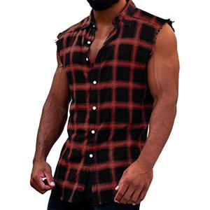 【並行輸入品】PETCDIM Men's Hip Hop Tartan Cut Off T Shirts Summer Sleeveless