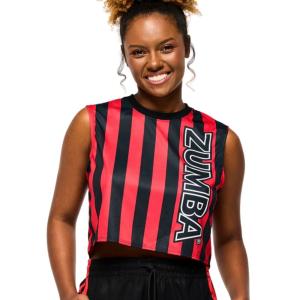 ズンバ ZUMBA Victory タンクトップ クルーネック クロップ丈 ストライプ マッスルタンク レディース 取り寄せ
