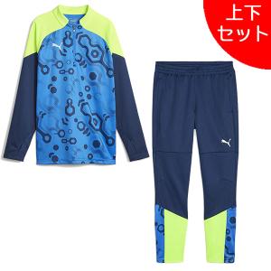 【上下セット】 プーマ PUMA ジュニア INDIVIDUALCUP 1/4 ジップトップ パンツ上下 658882-54/658874-54 サッカー フットサル トレーニングウェア ブルー 子供用｜futaba