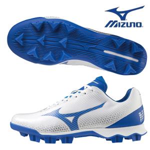 ポイントスパイク ウェーブライトレボ ミズノ mizuno 軟式野球 ソフトボール スパイク 3E ワイド ホワイト ブルー 11GP222127｜futabaathlete