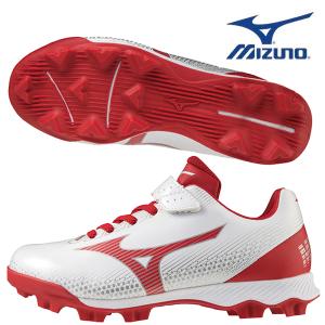 ジュニア ポイントスパイク ウェーブライトレボジュニア ミズノ mizuno 野球 少年野球スパイク　ゴム紐 ベルト ホワイト レッド 白 赤 11GP222262