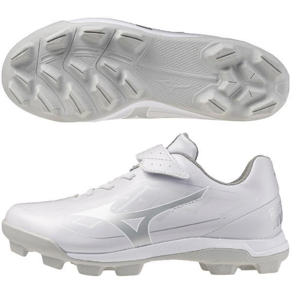 ミズノ MIZUNO 野球 ジュニア ポイントスパイク クッションレボダイヤ Jr 子供 ホワイト×...