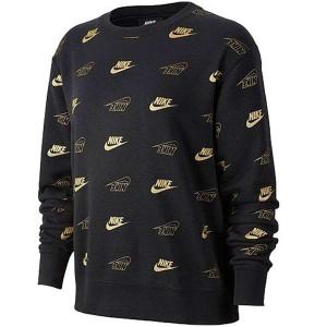 【即出荷】 ナイキ NIKE BFF SHINEクルー BV4995-010 レディース スウェットシャツ トレーナー 裏起毛 総柄 フリース 黒 ブラック