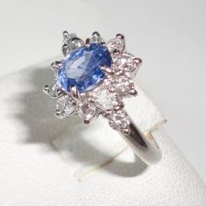 中古] Pt850 天然 非加熱 ブルーサファイア0.96ct ダイヤモンド0.64ct  