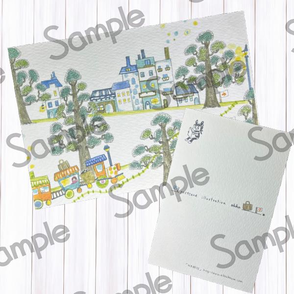 【illustration akko 】ポストカード　「水玉旅行」