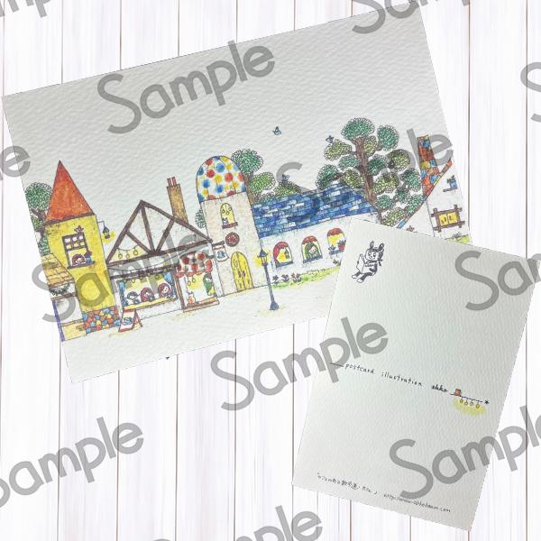 【illustration akko 】ポストカード「カフェのある散歩道・カフェ」