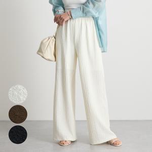 レースパンツ ストライプパンツ ワイドパンツ ウエストゴムパンツ 体型カバー 軽やかパンツ 大人カジュアル カジュアル/ ストライプレースパンツ