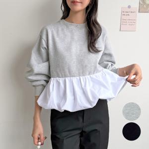 LINEクーポン利用で4490円★トップス スウェット 裏起毛 ペプラム バルーンシルエット デイリー カジュアル 韓国ファッション/裏起毛バルーンスウェット