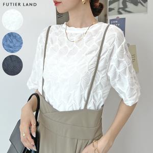 Tシャツ 半袖  シアー シャーリング エンボス 大人可愛い フェミニン カジュアル 韓国ファッション オフィスカジュアル / シアーシャーリングエンボスTシャツ