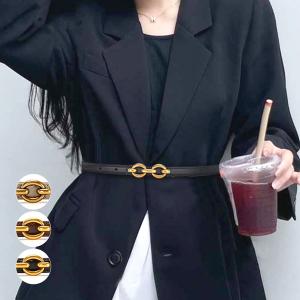 ベルト 細ベルト ウエストマーク ブラック ベージュ ブラウン ゴールドバックル 上品 高みえ カジュアル 韓国ファッション / ウエストマーク細ベルト