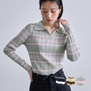 リブニット  ボーダー 衿 襟 トップス  上品 キレイめ 韓国ファッション /ボーダー襟付きニット