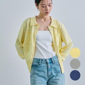 ボタン ニット 襟付き 襟 ロゴ  ポロ 細見え トップス カジュアル 韓国ファッション / ポケット付きポロニット